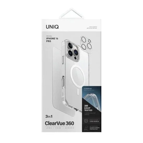 Uniq Hybrid Iphone 16 Pro (2024) 6.3 Magclick Charging Clearvue 360 Essential Bundle Pack - Clear